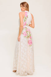 Size Small, ROSE GARDEN - IVORY LACE HALTER MAXI DRESS - FINAL SALE